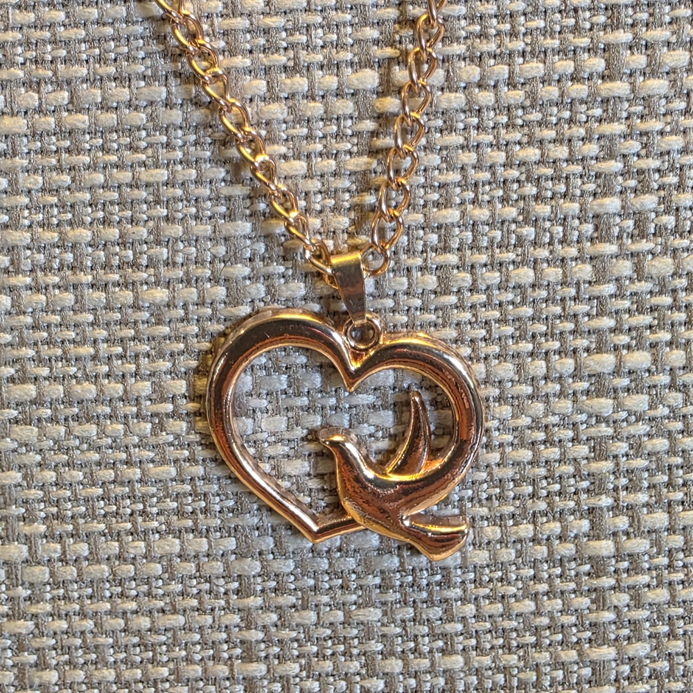 Rose Gold Heart and Dove Pendant Necklace